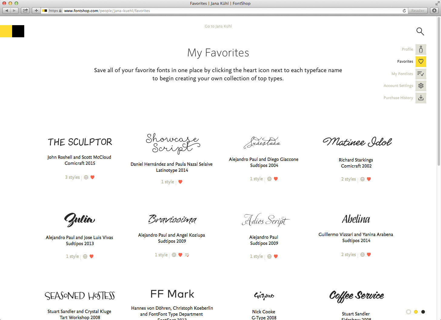 The _My Favorites_ page lists all the font families you favorited.